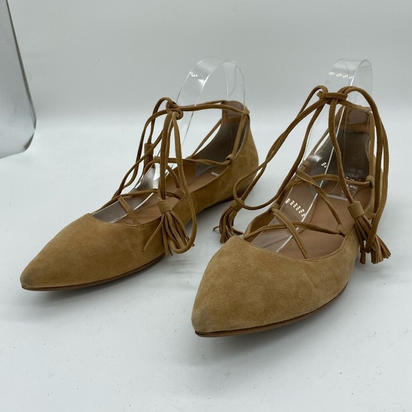 Sigerson Morrison Gladiator Lace Up Suede Point Toe Flats Brown Womens Size 7 B - Picture 4 of 13